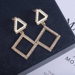 🔥Trendy Square Triangle desgin CZ Ear Hook Earrings, MARR9411